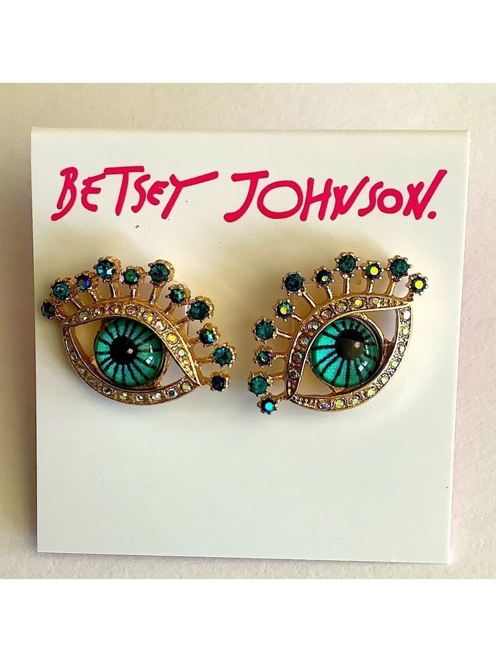 Betsey Johnson Blue Tonal Eye Gold Tone Earrings New